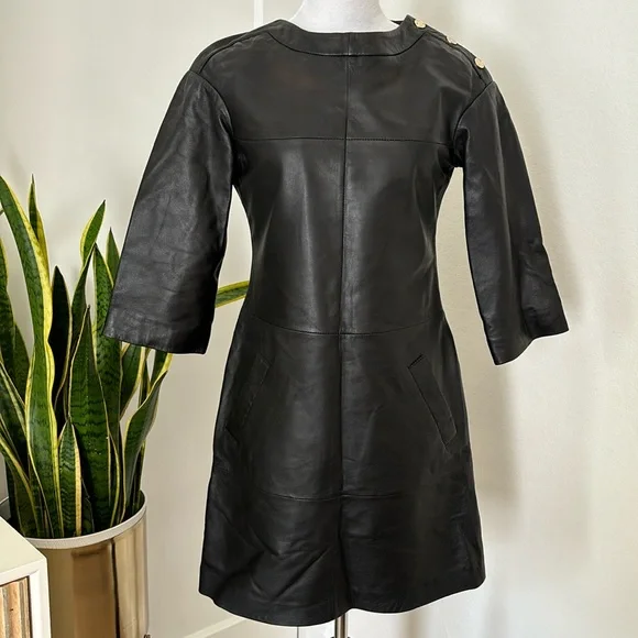 Purification Garcia 100% Lambs Skin Black Mini Dress Size 38 - Picture 1 of 7